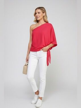 SASHAY ONE-SHOULDER FUCHSIA WAIST TIE TOP